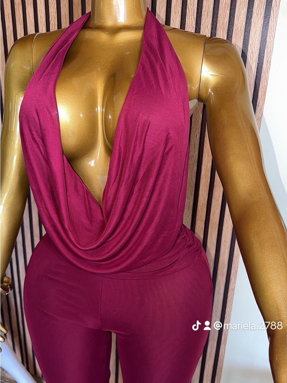 Fashion Nova Burgundy Halter Cowl Neck Jumpsuit